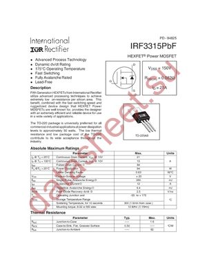 IRF3315PBF datasheet  